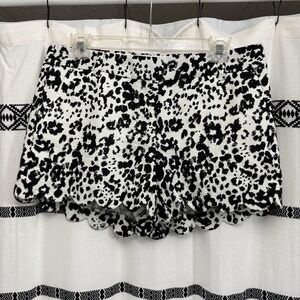 J.Crew Black White Animal Print Shorts Scalloped Hem Linen Blend NWT 6